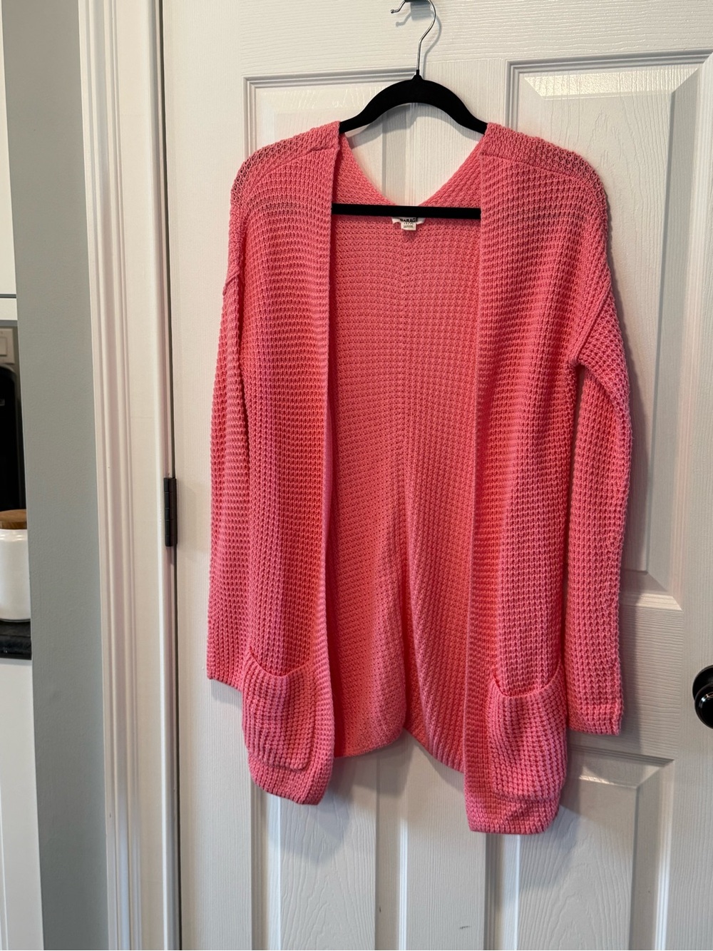 Cottagecore Garage Coral Open-Front Knit Cardigan